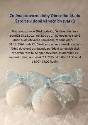 Změna provozní doby na obecním úřadě Šardice v době vánočních svátků
