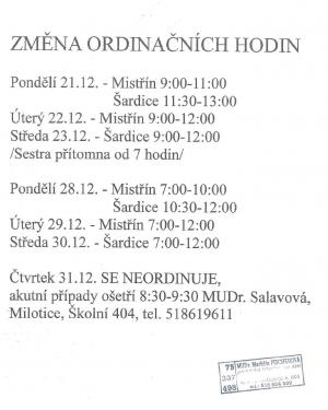 Změna ordinačních hodin